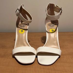 Vince Camino White Ankle Strap Block Heels